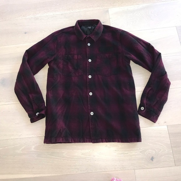 Vintage Stussy  plaid flannel quilted Jacket sz medium burgundy black - Picture 1 of 7